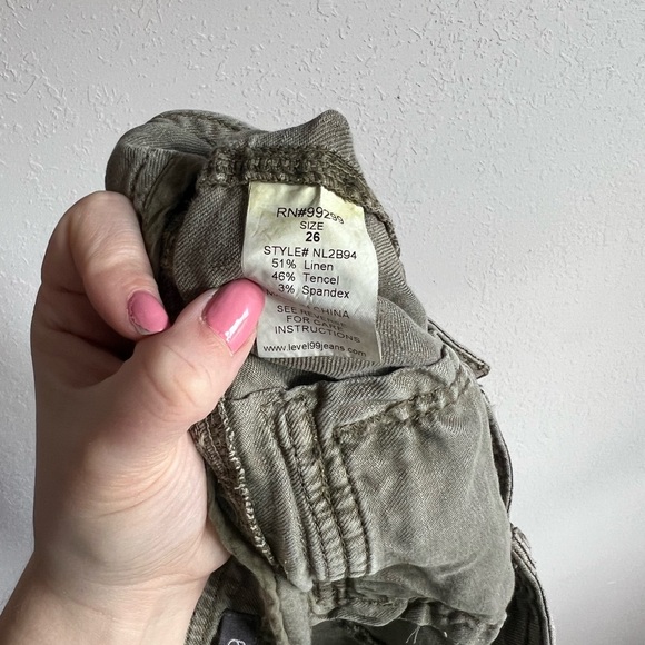 Level 99 Green Linen Raw Hem Pants Women’s 26 Cargo City Utility Lagenlook - Picture 5 of 6